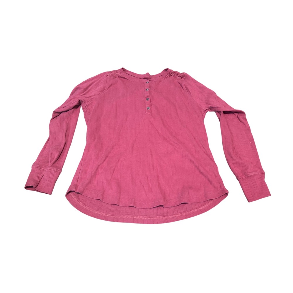 Ariat Womens Berry Pink Pointelle Knit Lace Shoulder Henley Top Large Y2K